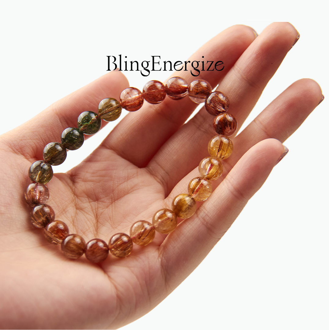 Bracelet de perles multicolores en quartz rutile