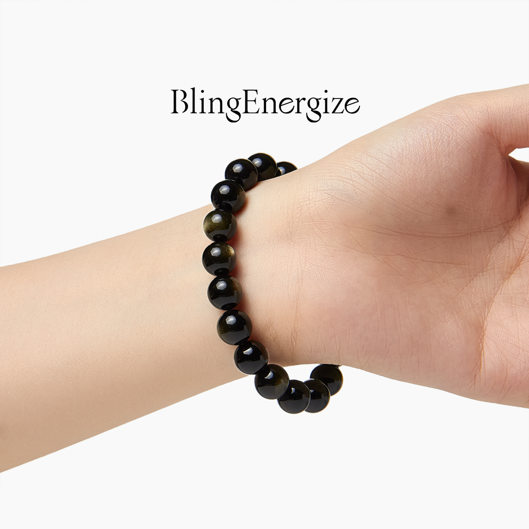 obsidian beaded bracelet #bead-size_10-mm