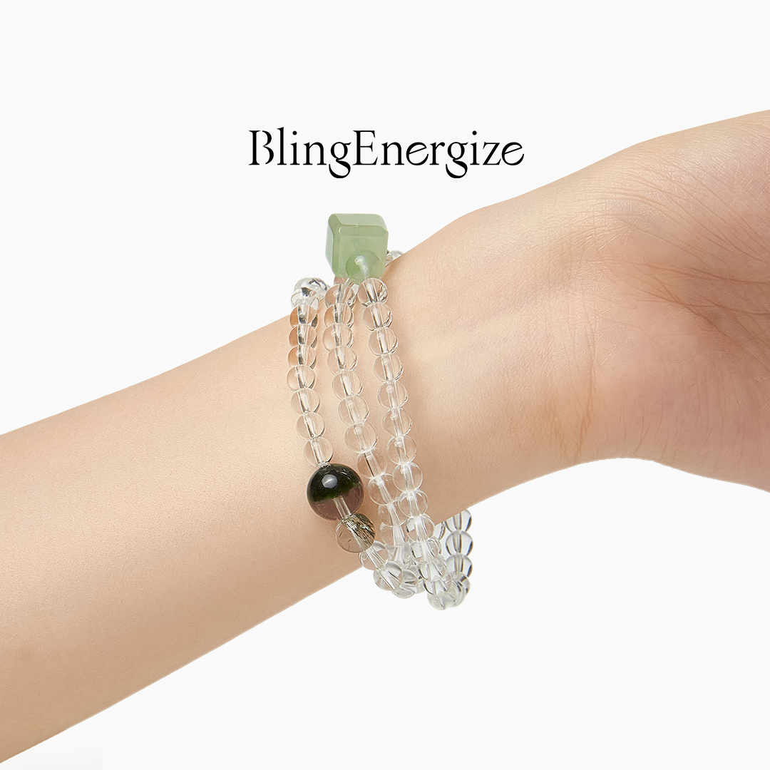 Emerald Phantom Quartz Tri-Wire Bracelet