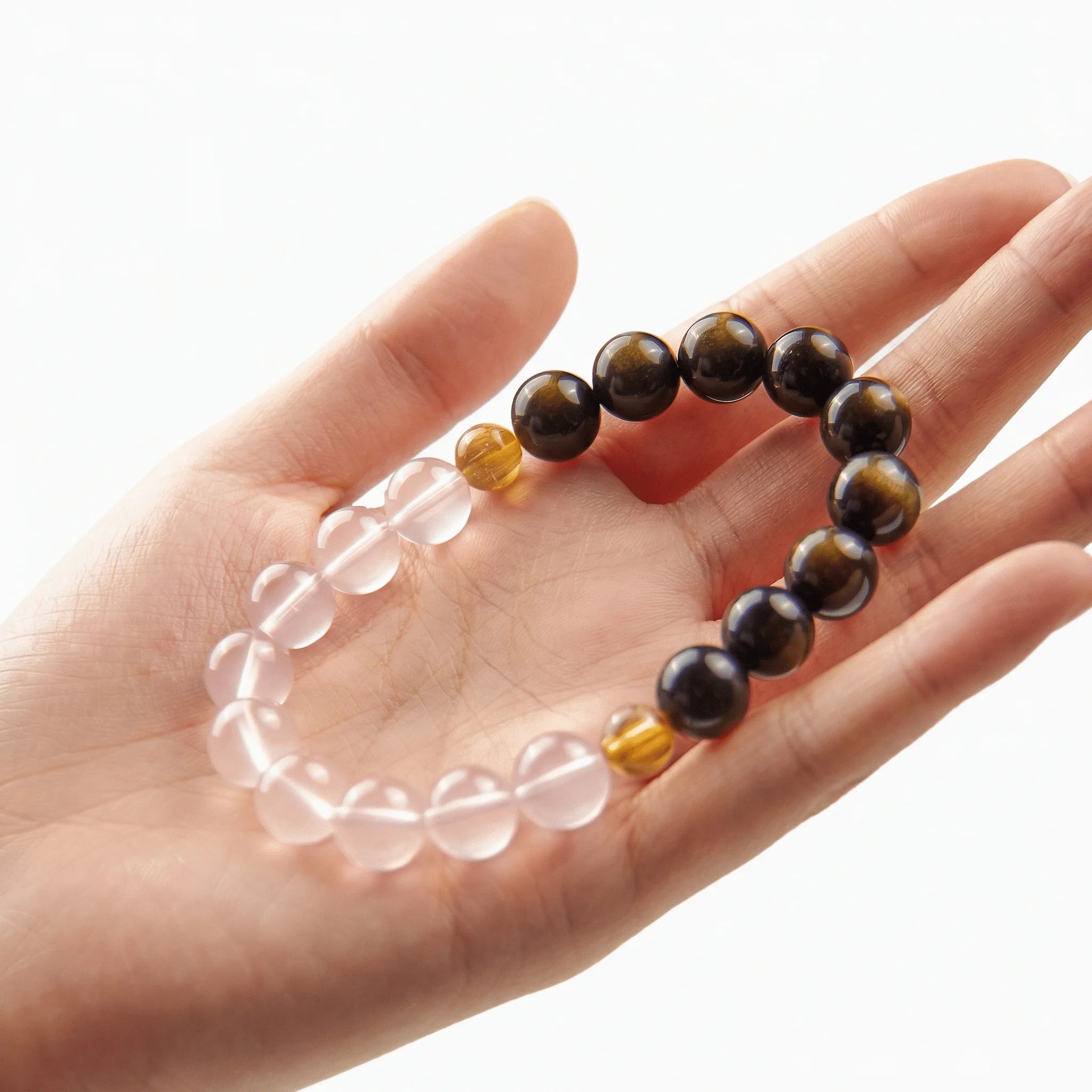 Bracelet en perles d'obsidienne dorée et de quartz rose