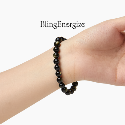 obsidian beaded bracelet #bead-size_8-mm