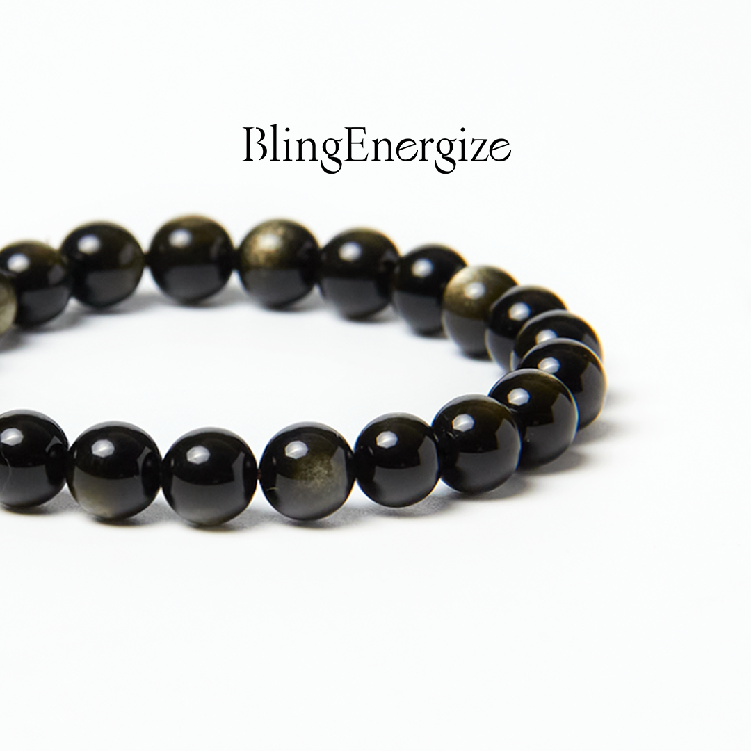 obsidian beaded bracelet #bead-size_8-mm