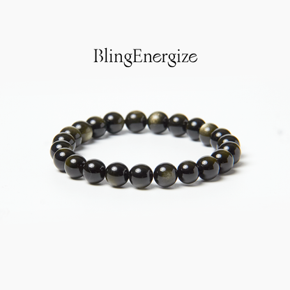 obsidian beaded bracelet #bead-size_8-mm