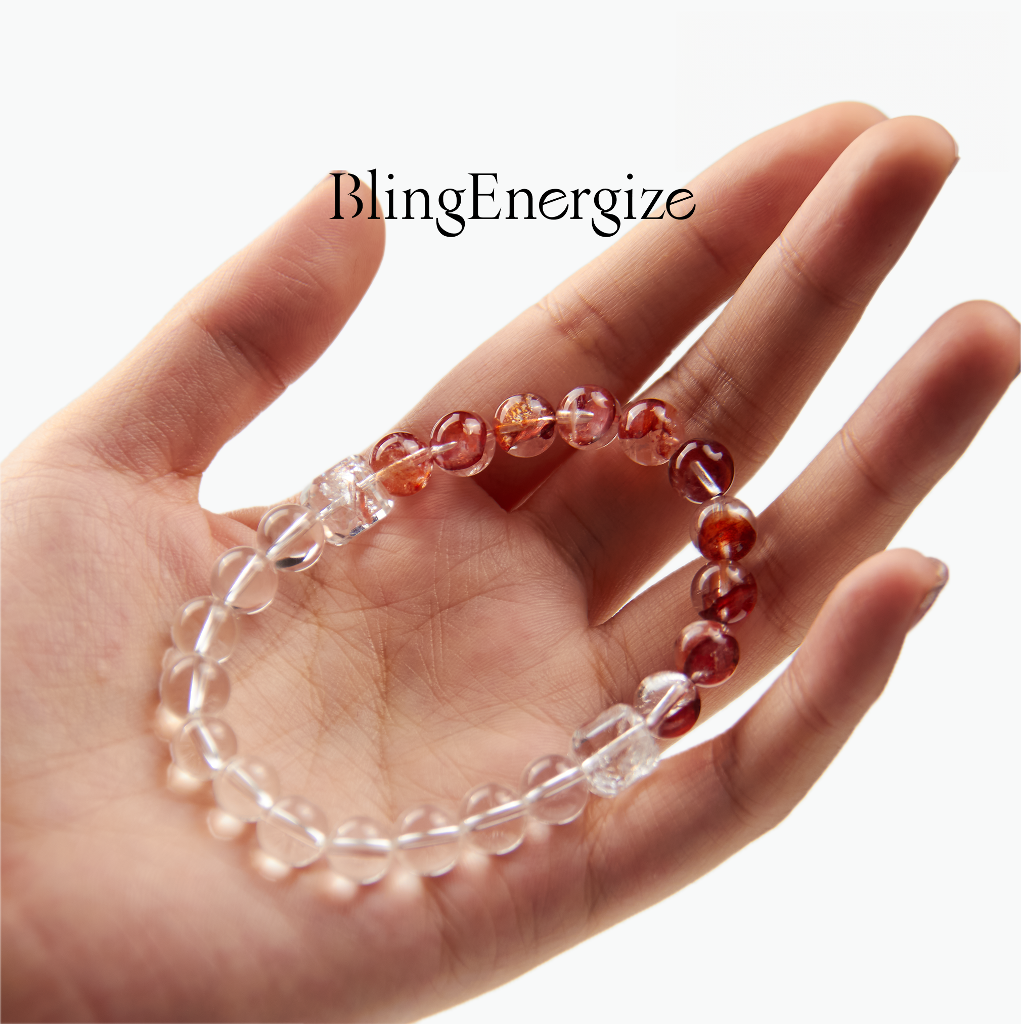 Red Hematoid & Clear Quartz Beaded Bracelet