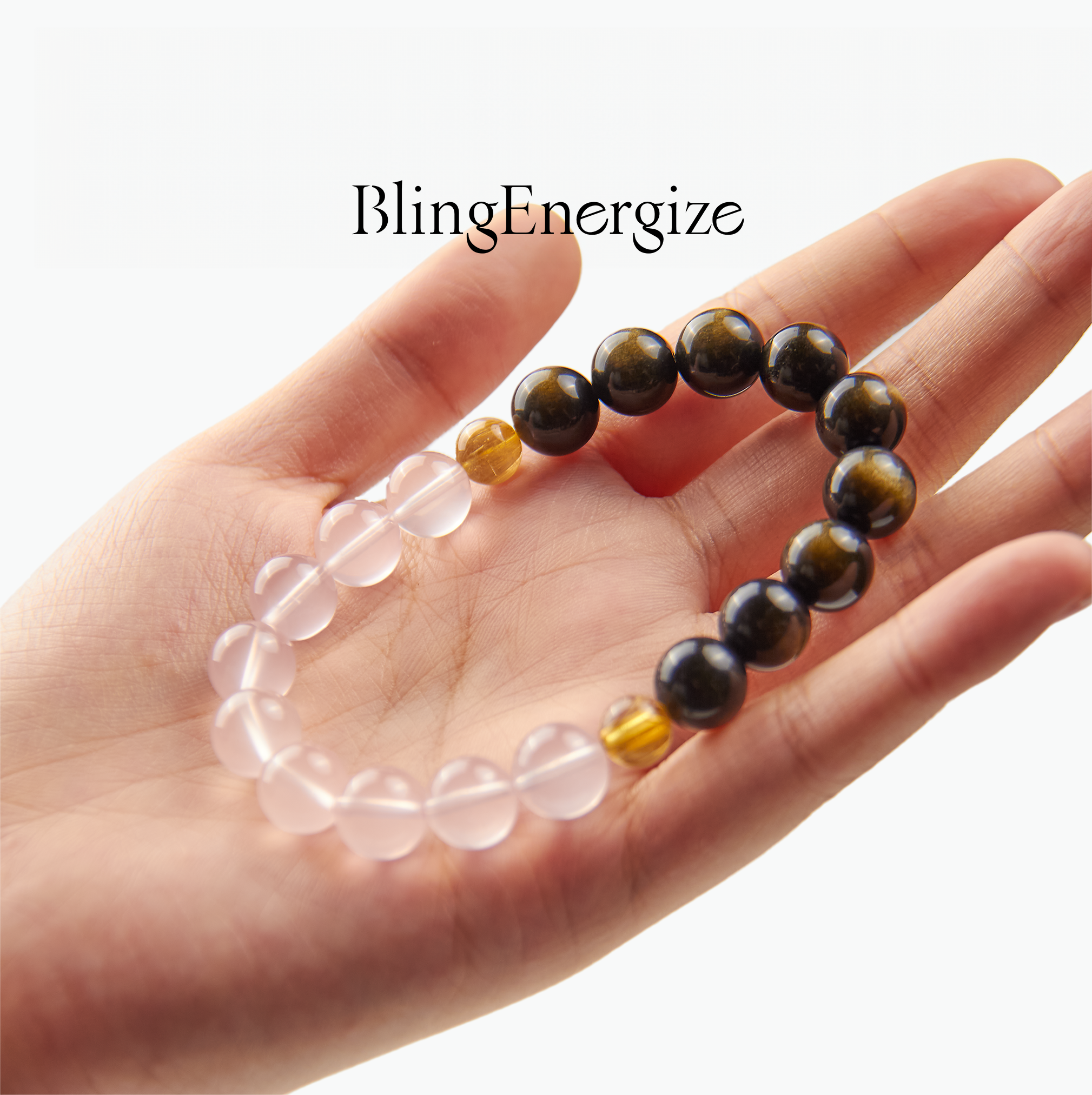 Golden Obsidian & Pink Quartz Beaded Bracelet