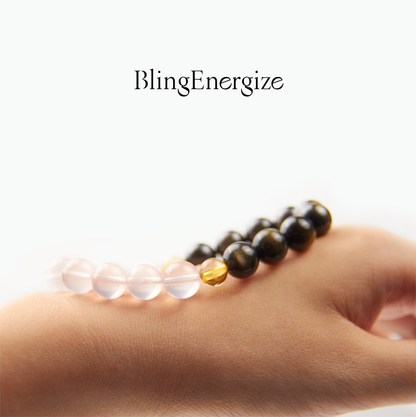 Golden Obsidian & Pink Quartz Beaded Bracelet