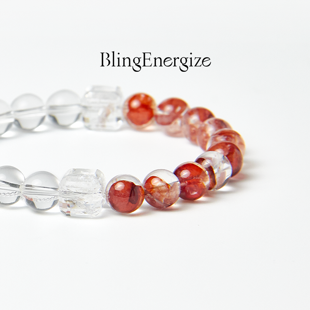 Red Hematoid & Clear Quartz Beaded Bracelet