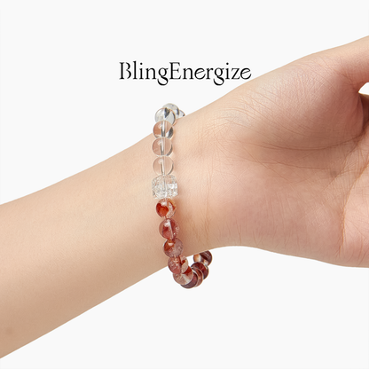 Red Hematoid & Clear Quartz Beaded Bracelet