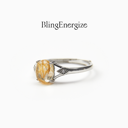 Golden Rutilated Quartz Raw Crystal Ring
