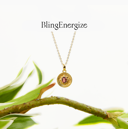 Garnet Gold Coin Necklace