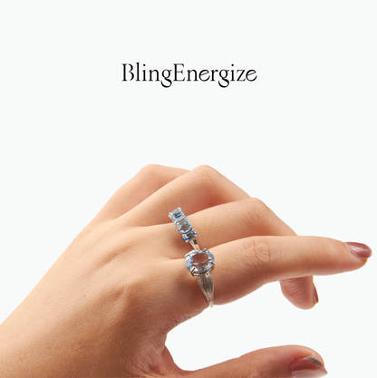 Blue Topaz Ring with Brushed Silver Band