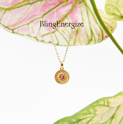 Garnet Gold Coin Necklace