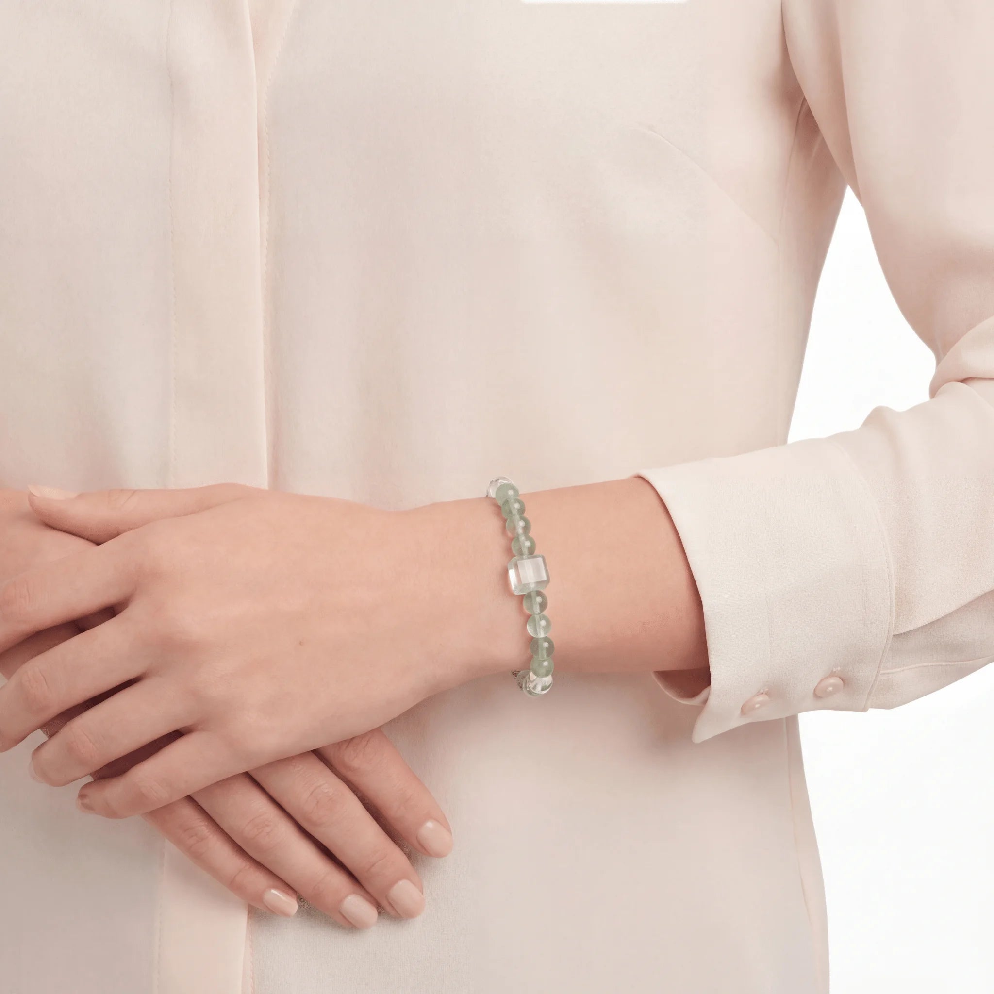 Bracelet en perles de quartz transparent et émeraude fantôme