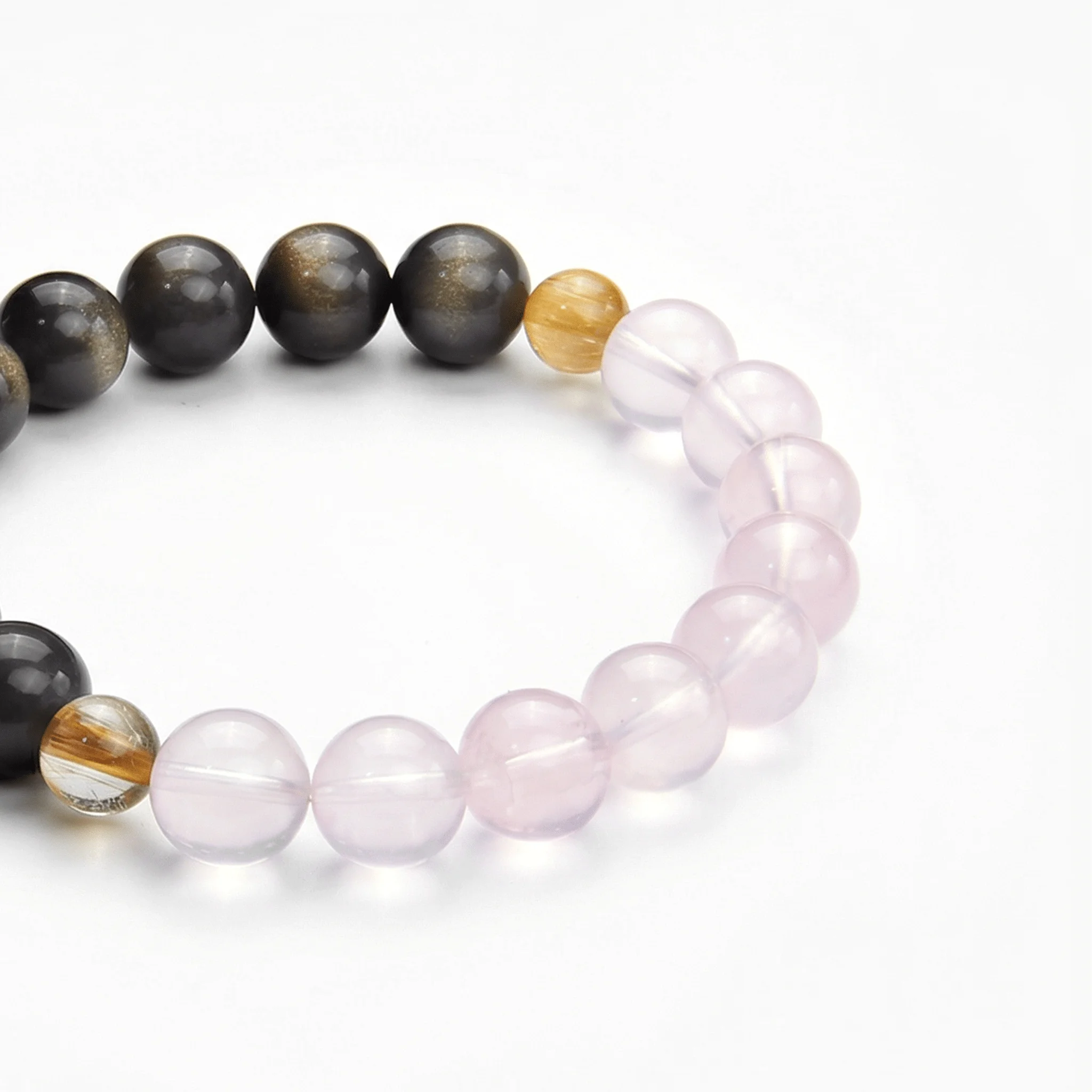 Golden Obsidian & Pink Quartz Beaded Bracelet