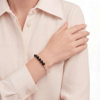 Bracelet en perles d'obsidienne dorée et de quartz rose