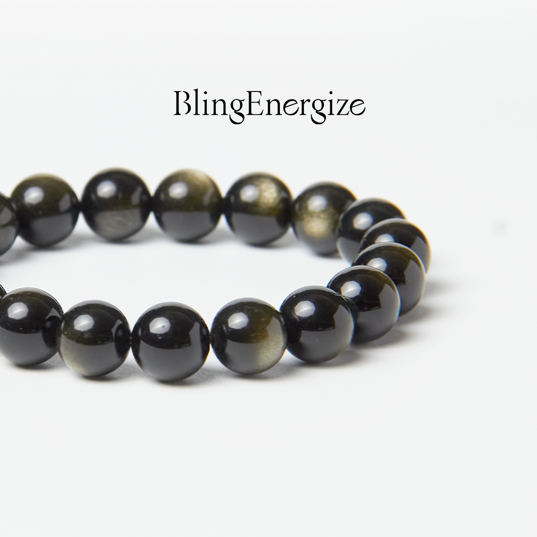 obsidian beaded bracelet #bead-size_10-mm